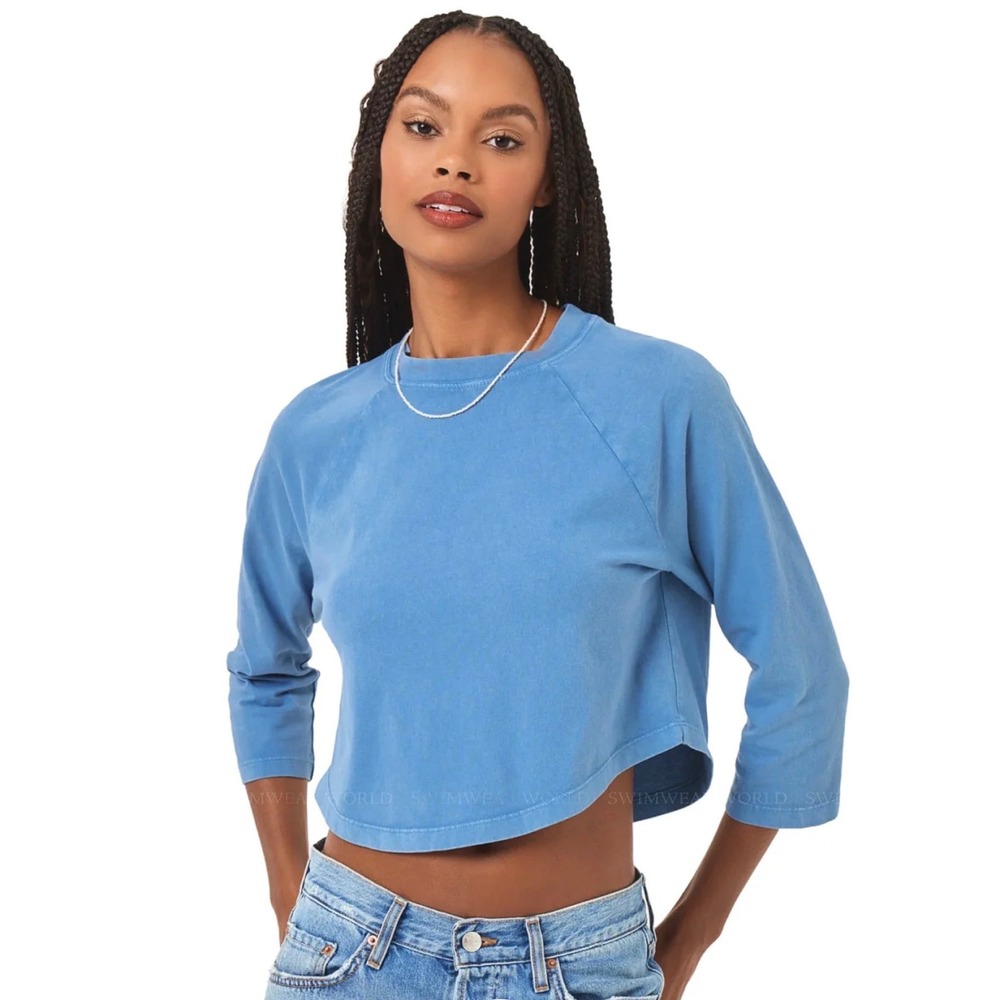 L*Space Mel Tee Large Offshore Blue Cropped Baseball Shirt Coastal NWT